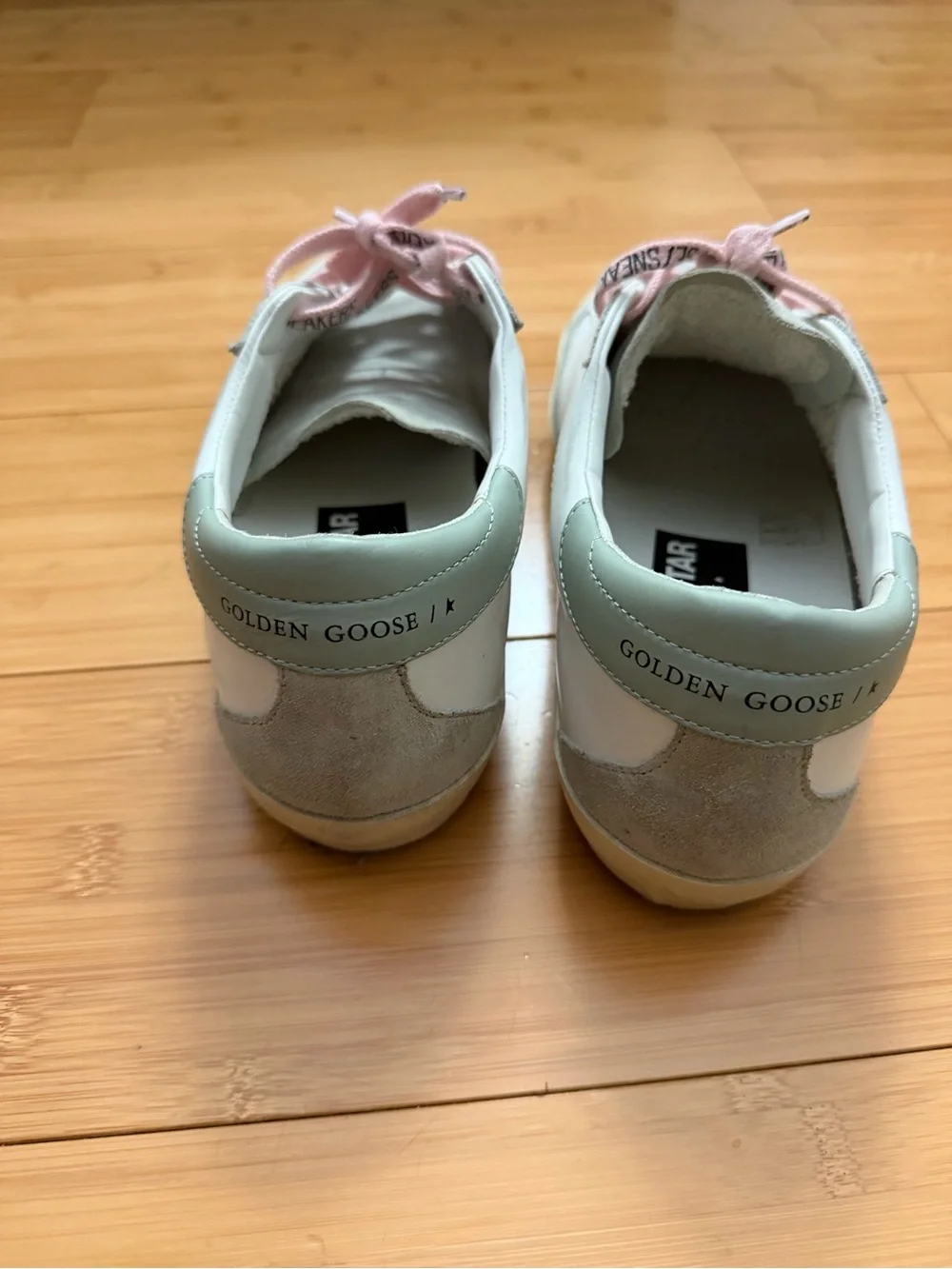 Golden Goose White Sneakers with Silver Star and Pink Laces